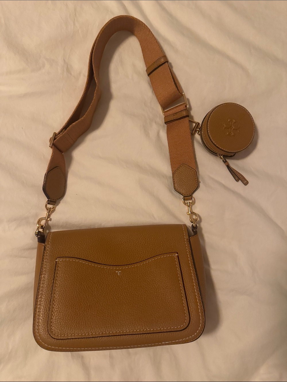 Tory Burch Tan Leather Crossbody Bag with Removable Coin Pouch - Picture 2 of 11